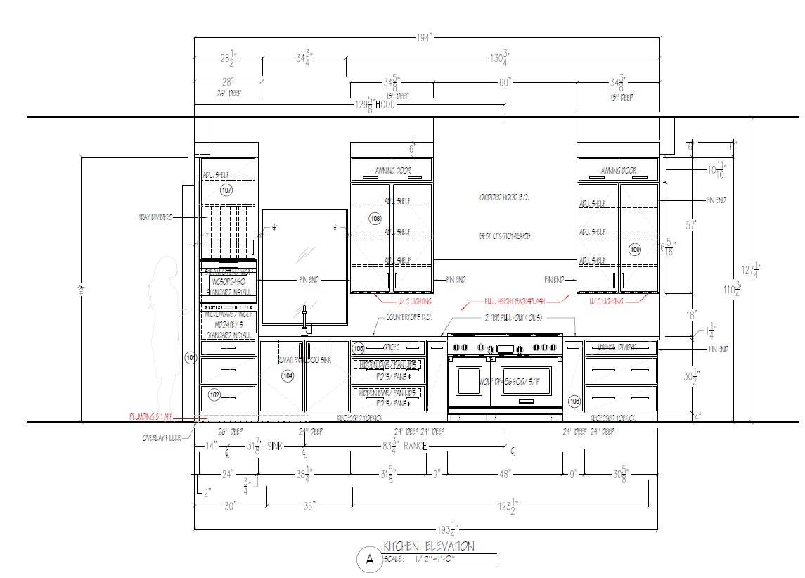 Kitchen Elevation A – Cabinet Layout Drawing