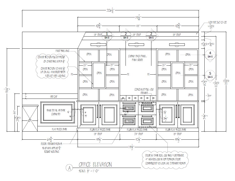 Office Elevation A CAD Drawing – Scale ½″=1′-0″